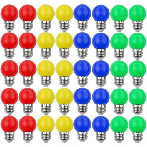 【Lot de 40 ampoules】 Ampoules LED Colorées E27 3W=30W Lumière Décorative 240 Lumens AC220V-240V Rouge Jaune Bleu Vert A+