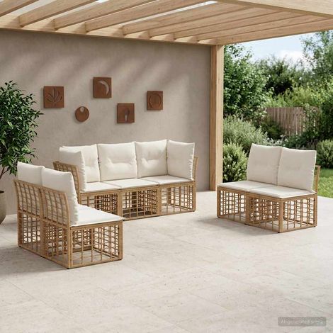 vidaXL  Outdoor Sofa Set  Natural Poly Rattan