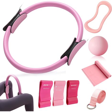Home Pilates Kit 8 Pcs Pilates Kit Pilates Accessories Circle Pilates, Yoga Ball, Resistance Bands, Pilates Ring, Yoga Band, Auxiliary Belt for Strength, Flexibility, Stability (1/5)