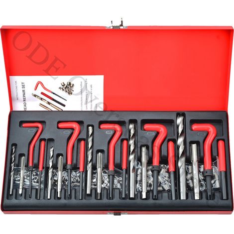 Kit de herramientas para reparación de roscas, 131 piezas, compatible con roscas M5 a M12, incluye machos de roscar y brocas, estuche metálico de alto impacto, ligero (2,2 kg). (1/5)