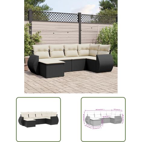 The Living Store 6-tlg. Garten-Sofagarnitur mit Kissen Schwarz Poly Rattan - Gartenmöbel Set - PE-Rattan Möbel - Outdoor Lounge - Garten Sofa - Esstisch Set (1/3)
