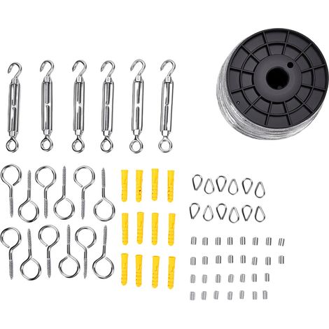 Kit de câble métallique de 100 m en acier inoxydable 304 gainé PVC de 2 mm de diamètre, avec tendeurs, pour plantes grimpantes et guirlande lumineuse suspendue. (1/5)