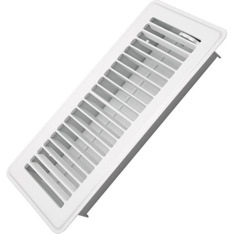 Grille d'aération 4" x 10" - Grilles d'aération de sol robustes et praticables en acier - Levier d'alimentation en air facile à régler - Couvercles d'aération pour la maison (blanc) (1/4)