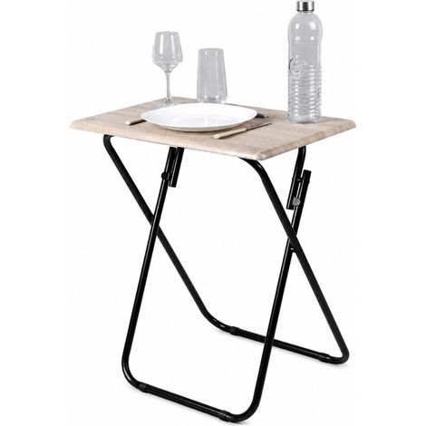 Table Pliante Multifonction Métal et Plateau Effet Bois – Table d'Appoint Pliable Robuste, Compacte et Gain de Place (1/5)