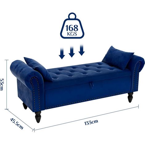 Panca contenitore, sgabello imbottito, cassettiera con coperchio
Seduta imbottita, testata letto, panca per camera da letto 133 cm, fino a 168 kg, blu
