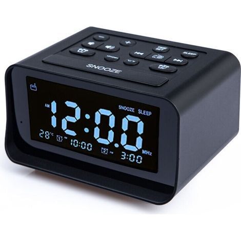 Radiosveglia digitale con doppio caricatore USB per camera da letto, volume e luminosità della sveglia regolabili (nera) (1/5)
