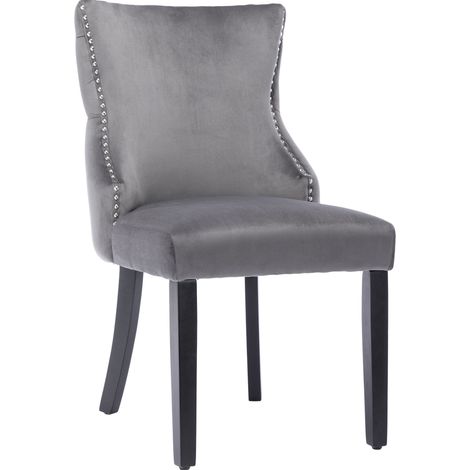 Chaise de salle à manger en velours gris avec pieds en bois massif, lot de 4 (1/5)