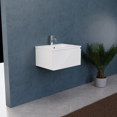 Inda - Badezimmerschrank B.60 mit matt/glänzend weißem Waschbecken 1 Schublade - Rubin (1/5)
