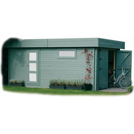 Solid – Garage en bois 17,07m² – Largeur 3580 mm – Profondeur 5380 mm – Toit double pente – Système Place & Plug (1/4)