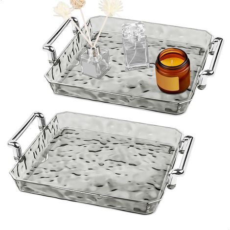 Plateau de Service Rectangulaire, Plateau de Table, Organiseur de Table, Plateau Décoratif pour Ranger Bijoux, Montres, Cosmétiques, Clés, Téléphones Portables,2 Pièces (1/5)