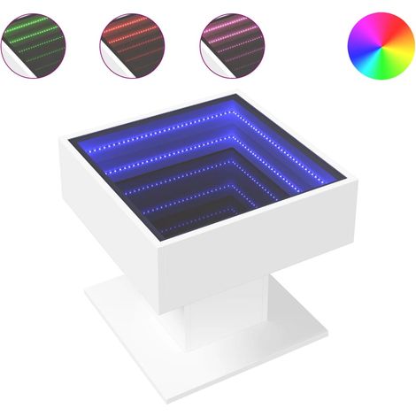 Mesa de centro de salón de diseño moderno con LED 50 x 50 x 45 cm madera de ingeniería blanca y cristal DEC037385