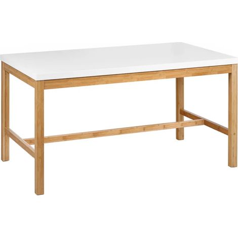 Table L. 140 cm en bois de bambou et plateau blanc mat - ZEZOLLA 0461 (1/5)