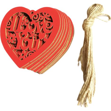 10 hohle Holzherzen mit der Aufschrift „Ich liebe dich“ an Schnur, hängende Hochzeitsdekorationen, DIY, Bastelarbeiten (1/5)