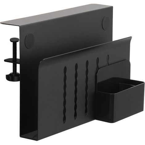 Organisateur de bureau, support de bureau, métal, sous le bureau, étagère, étagère, sous le bureau, pince sur l'étagère de bureau (noir, simple couche avec porte-stylo)