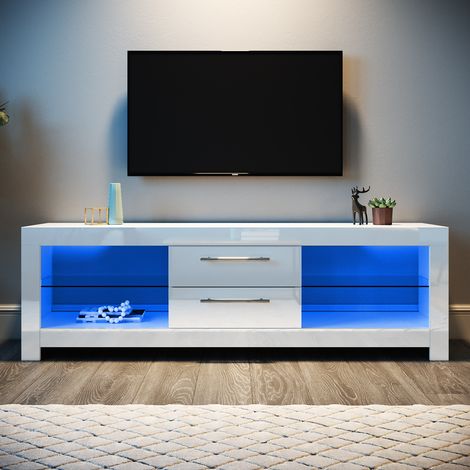 ELEGANT TV Stand High Gloss Entire Front TV Cabinet 1600mm with Ambient Lights for 32 40 43 50 52 55 60 65 inch 4k TV Living Room and Bedroom Furniture White (1/6)