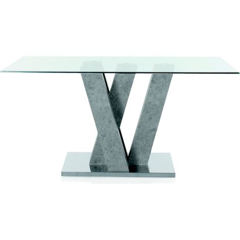 Tavolo fisso in vetro e struttura in legno ENNIO CEMENTO (1/4)