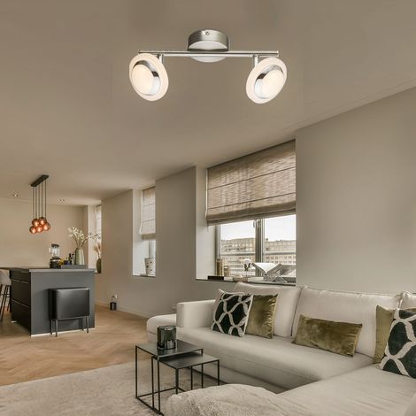 Plafoniera soggiorno LED da soffitto cromata, faretti orientabili, 2x4W 2x 280lm bianco caldo. Globo 56125-2