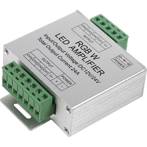 Contrôleur de bande LED avec amplificateur de signal RGBW 24 A, boîtier en aluminium, 4 canaux de sortie, 12-24 V CC (1/5)