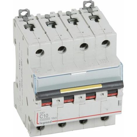 Disjoncteur DX³10000 16kA arrivée haute et départ bas à vis 4P - 400V - 10A - courbe C - 4 modules - LEGRAND
