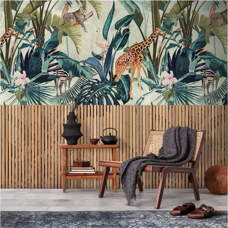 Photo wallpaper Profhome 398531 hot embossed non-woven wallpaper smooth wood look matt beige green brown blue 1.59 m x 2.8 m (1/4)