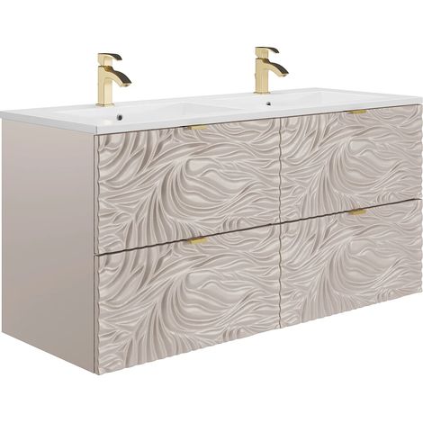 Mobile da bagno sospeso testurizzato con lavabo da incasso Beige 120 cm - RINAREL (1/5)