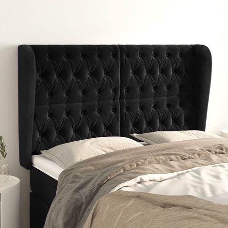 Tête de lit avec oreilles,Panneau de lit,Pour Lit adulte,Décoration murale Noir 147x23x118/128 cm Velours XZZ281791 (1/5)