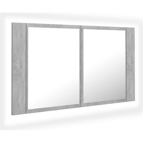vidaXL Armario espejo baño luz LED acrílico gris hormigón 80x12x45 cm (1/2)