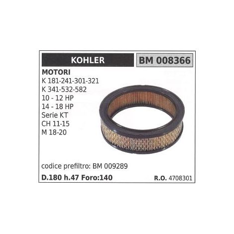 Filtro aria KOHLER trattorino rasaerba K 181 241 301 321 341 532 582 008366