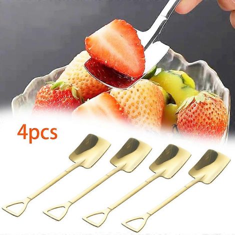 4 cuillères en acier inoxydable style rétro créatif, cuillères à dessert, cuillères à pastèque, cuillères carrées, cuillères à glace.