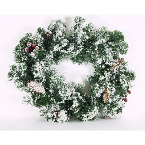 Trade Shop - Schneebedeckte Weihnachtsgirlande, Mistelzweig, Tannenzapfen, rote Beeren, weiße 40 cm Dekorationen -
