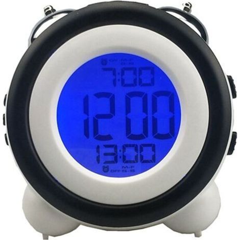 ZVD Smart-Wecker, Doppelglocken-Nachttischlampe aus Metall, Nachtlicht mit intelligentem Sensor, elektronischer Wecker, beleuchteter Wecker für Kinder (Schwarz) - Crezuo