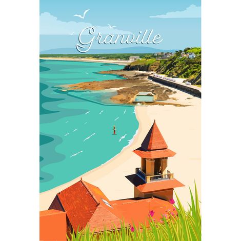 Tableau sur toile illustration plage Plat Gousset à Granville 45x65 cm - Impression sur Toile Murale Décorative - Image imprimée en HD sur Toile - Toile sur Châssis en Bois FSC - Fabriqué en France (1/5)