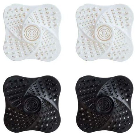 Lot de 4 bouchons de siphon de sol anti-odeurs en silicone blanc et noir, filtres à cheveux pour douche, bouchons de siphon et d'évier-Chrom (1/5)