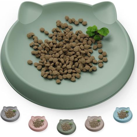 Gamelle en silicone chat (1 pièce, 15 x 15 cm, vert clair) Protection des poils de barbe Assiette large Accessoires pour chat