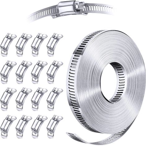 DIY 304 Stainless Steel Pipe Clamp Assortment Kit, Cut-to-Fit Metal Strap, Large Adjustable Worm Gear Pipe Clamps, 10M (1/5)