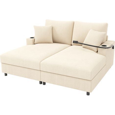 Canapé multifonctionnel convertible cuir velours beige 163x140x82 cm ZIPSOFA (1/5)