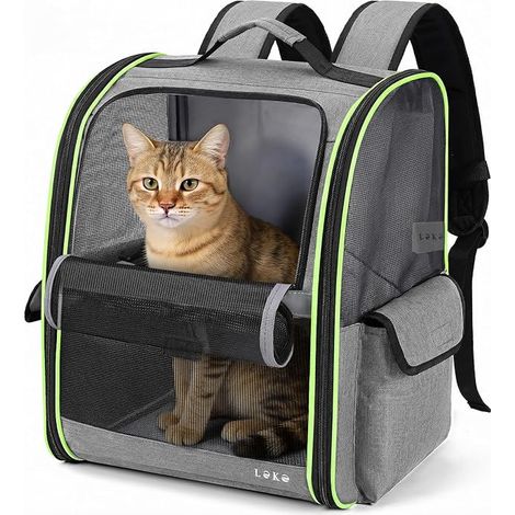 Zaino portatrasportino Lekesky per cani di taglia media e piccola, gatti, borsa trasportino per gatti traspirante e pieghevole, finestra in mesh, escursionismo, viaggi, outdoor, grigio (1/5)