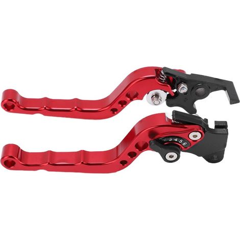 2PCS Poignée de Frein et Embrayage Moto Réglable en Alliage d'Aluminium Rouge