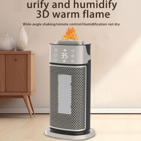 Chauffage auxiliaire 2000W, chauffage électrique en céramique ECO, chauffage électrique PTC, oscillation à 70°, minuterie de 12 heures, thermostat réglable, protections multiples, fonction d'humidific (1/4)