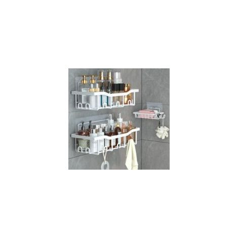 Duschablage ohne Bohren, 3-teiliges Badezimmer-Aufbewahrungsset, Badezimmerregal ohne Bohren, Duschablage, Badezimmeraccessoire (Weiß) - Crezuo