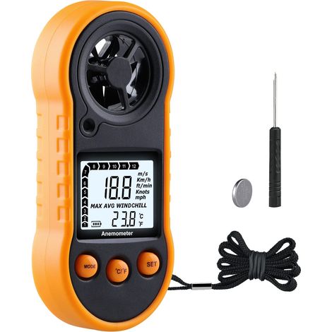 Digitales Anemometer mit Windtemperatur-Tool -10 °C  45 °C, Anemometer zur Messung der Luftströmungsgeschwindigkeit, Anemometer zum Segeln, Surfen, Angeln, Drachenfliegen – Gelb