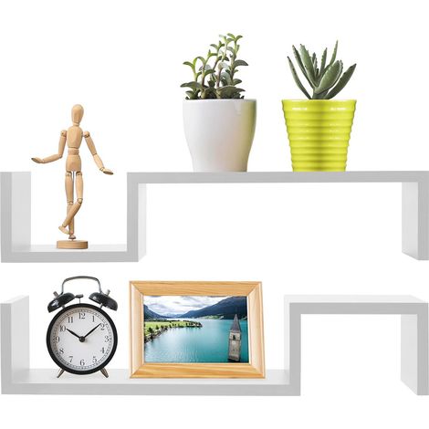 Lot de 2 étagères murales en bois – Tablette murale, étagère suspendue – Étagère murale flottante en forme de S (1/5)