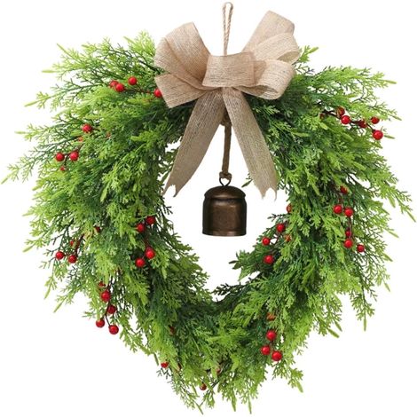 Guirlande En Forme De Coeur - 48 Cm - Baies Rouges - Pour Porte D'Entrée Intérieur Extérieur - Décoration Saisonnière - 1 Pièce (1/4)