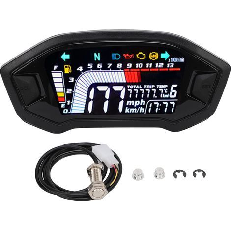 DC 8-12V Motorrad-Tachometer, Kilometerzähler, Drehzahlmesser, universelles digitales Armaturenbrett für 1-, 2- und 4-Zylinder-Motorräder mit Sensoren (1/5)