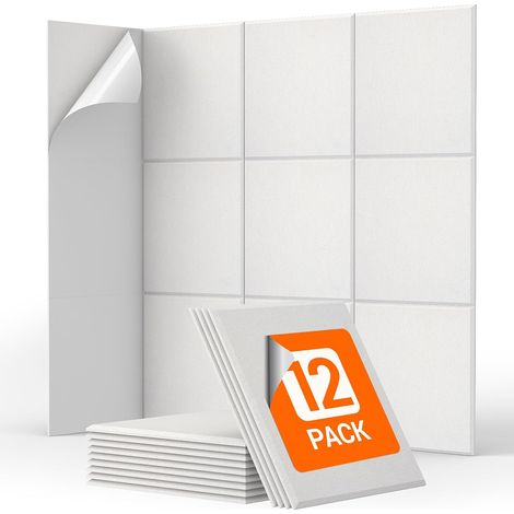 Lot de 12 Panneau Acoustique Mural Autocollante, 30 x 30 x 0,9 cm Panneau Acoustique à Haute Densité, Mousse Acoustique Isolant Phonique pour Studio, Bureau, Chambre, Salon, Blanc (1/5)