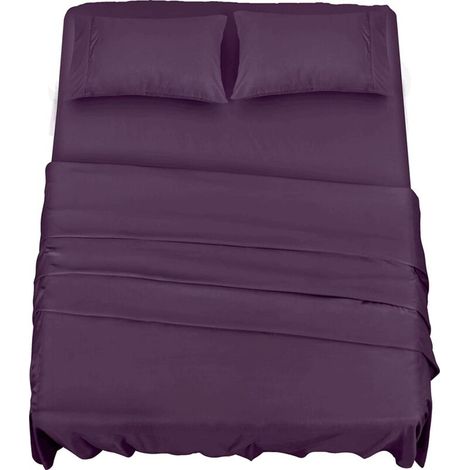Set di biancheria da letto in microfibra di poliestere (4 pezzi, viola) - 1 lenzuolo con angoli 150x200 cm, 1 lenzuolo piano 266x259 cm e 2 federe 50x75 cm (1/4)