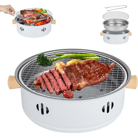 Barbecue au charbon de bois portable avec plaque de cuisson antiadhésive pour l'intérieur et l'extérieur, la cuisine, la maison, les pique-niques, le camping (1/5)