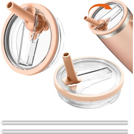 2er-Pack pfirsichfarbene, auslaufsichere Ersatzdeckel (10 x 10 x 2,6 cm) für 40-oz-Becher, auslaufsichere Deckel mit 2 Strohhalmen