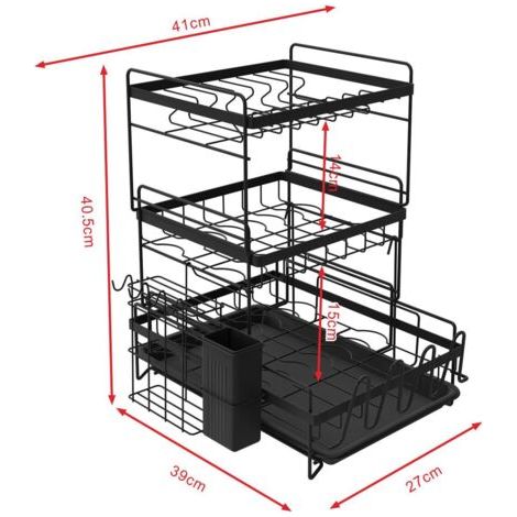 Égouttoir à vaisselle,Organiseur de cuisine empilable à 3 niveaux avec support et planche d'égouttement pour économiser de l'espace sur les comptoirs Noir (1/5)