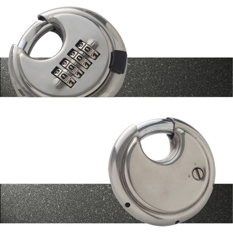 Cadenas à combinaison à 4 chiffres, grand cadenas rond en acier inoxydable, cadenas à disque rond, cadenas à combinaison, cadenas à combinaison étanche. (1/5)